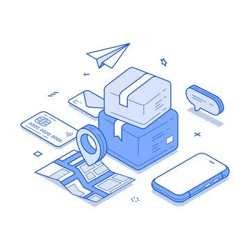 Postal parcel cargo box delivery courier service GPS tracking isometric vecto 스톡 일러스트