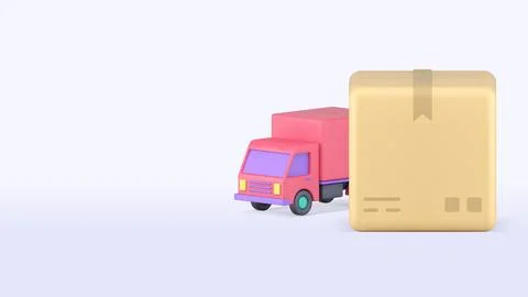 Postal parcel cargo moving courier delivery van transportation service banner Stock Illustration