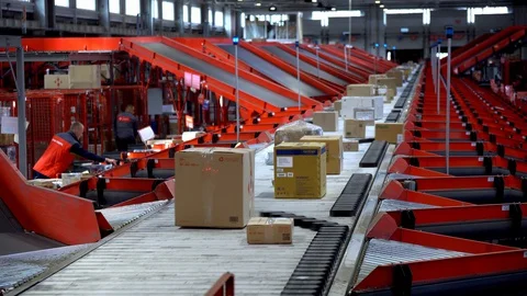 Postal Parcel Sorting Line Stock Footage 129783732