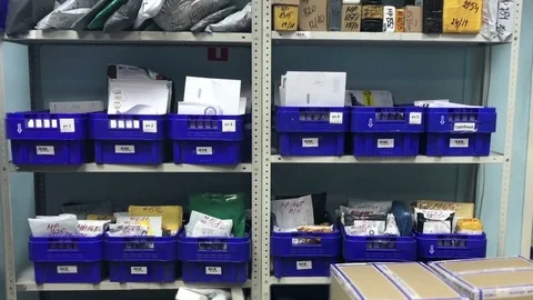 Postal parcels at the post office Stock Footage 83461428