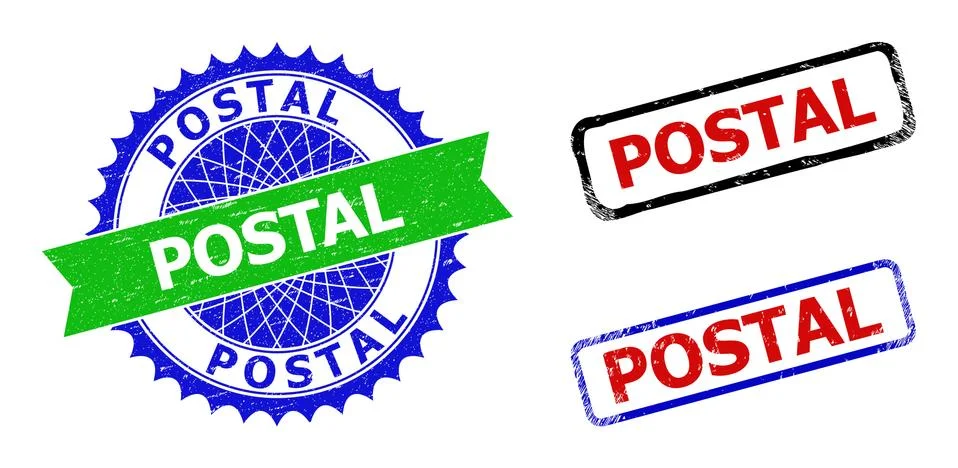 POSTAL Rosette and Rectangle Bicolor Watermarks with Grunge Textures Stock Illustration
