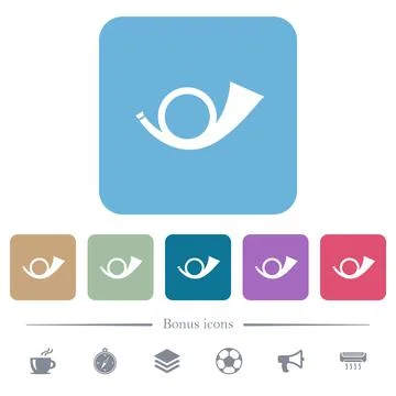 Postal round horn solid flat icons on color rounded square backgrounds Illustrazione stock