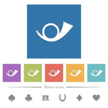 Postal round horn solid flat white icons in square backgrounds 库存插图