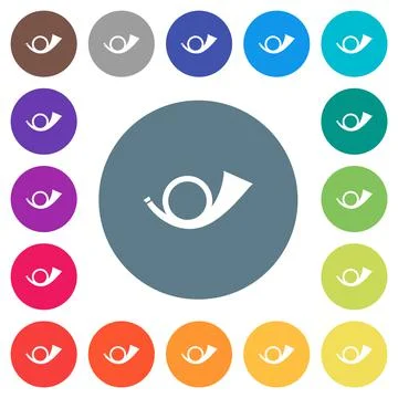 Postal round horn solid flat white icons on round color backgrounds 库存插图