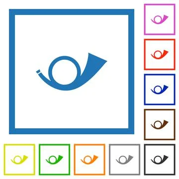 Postal round horn solid flat framed icons Stockillustratie