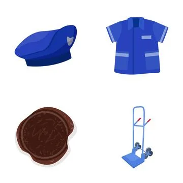 Postal service elements including uniform, wax seal, and hand truck Stock Illustration
