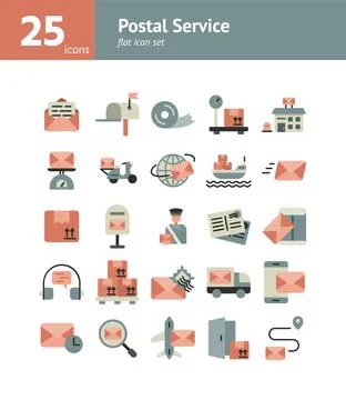 Postal Service flat icon set. Vector and Illustration. Illustration