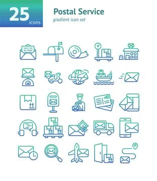 Postal Service gradient icon set. Vector and Illustration. Illustration