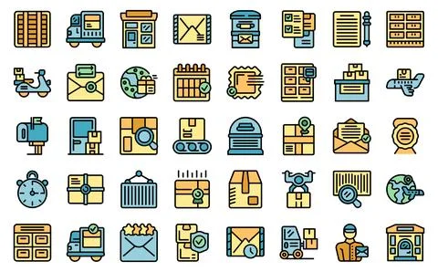 Postal service icons set vector flat Illustration