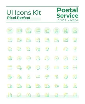 Postal service pixel perfect gradient linear ui icons set Stock Illustration