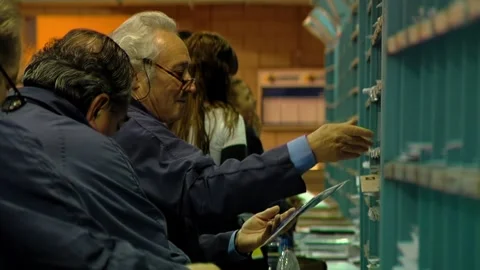 Postal Service Staff Sorting Letters and Parcels on Shelves   Stock Footage 154877645