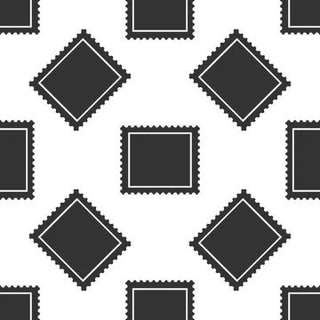 Postal stamp icon seamless pattern on white background. Flat design. Vector 库存插图