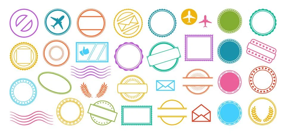 Postal Stamp retro empty frame set symbol label Stock Illustration