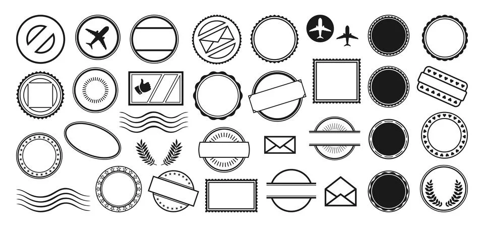 Postal Stamp retro empty frame set symbol label Stock Illustration