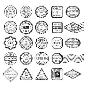 Postal stamps set black Stock Illustration