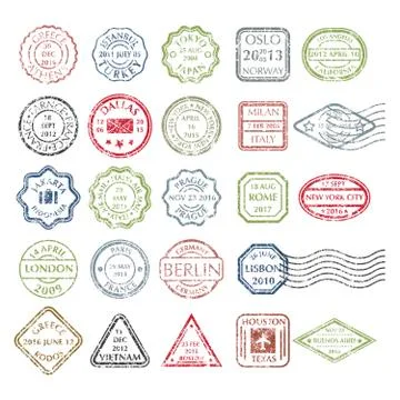 Postal stamps set colored Stock Illustration