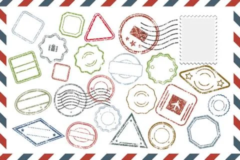 Postal Stamps set on envelope Stock Illustration