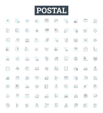 Postal vector line icons set. Postal, Mail, Carrier, Delivery, Stamp, Address 스톡 일러스트