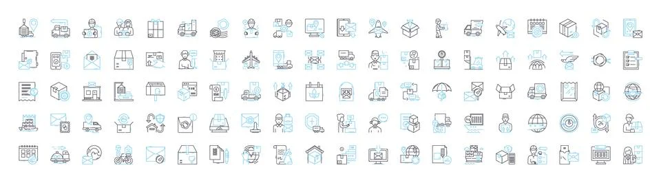 Postal vector line icons set. Postal, Mail, Carrier, Delivery, Stamp, Address Illustration