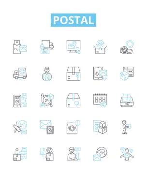 Postal vector line icons set. Postal, Mail, Carrier, Delivery, Stamp, Address Illustration