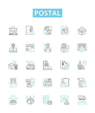 Postal vector line icons set. Postal, Mail, Carrier, Delivery, Stamp, Address Illustrazione stock