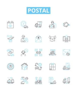 Postal vector line icons set. Postal, Mail, Carrier, Delivery, Stamp, Address Illustrazione stock