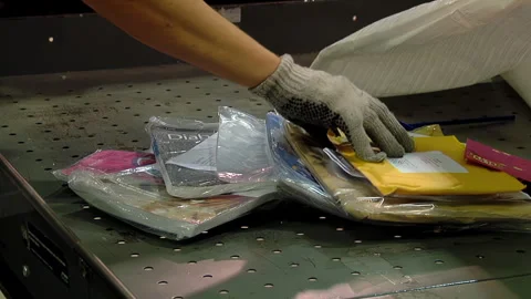 Postal Worker Sorting Letters and Packages from Bag in Argentina - 4K Stock Footage 336341167