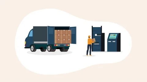 Postal workers loading parcels from delivery truck to automated lockers 스톡 동영상 237061415