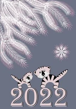 Postcard in A4 format - New Year 2022, the year of the blue tiger according t Stock Illustration