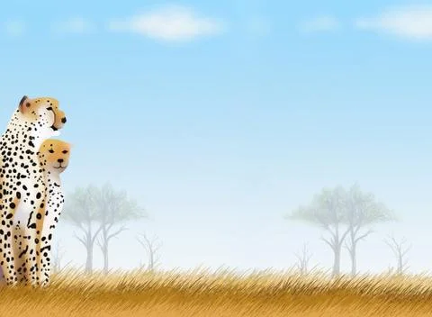 Postcard and Note Paper of Cheetahs in Safari Park Background 스톡 일러스트