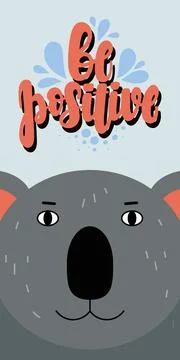 Postcard Be Positive with koala Stock Illustration