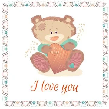 Postcard with a bear cub. A small bear is a toy Stock Illustration
