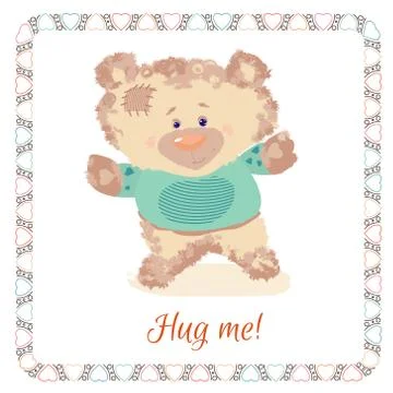 Postcard with a bear cub. A small bear is a toy Stock-Illustration