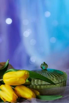 Postcard congratulations on spring holidays Stock Photos