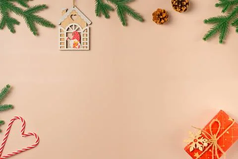 Postcard design on beige background. Hello Stock Photos