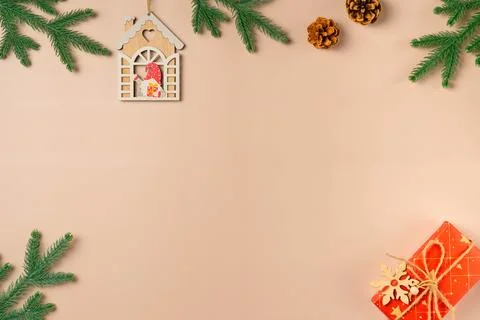 Postcard design on beige background. Hello Stock Photos