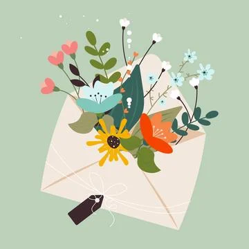 Postcard, envelope with various flowers and plants Stock Illustration
