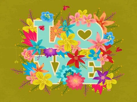 Postcard with flowers Illustrazione stock