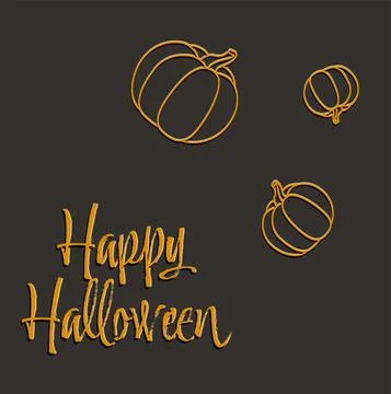 Postcard on a gray background orange pumpkins happy halloween inscription Stock Illustration