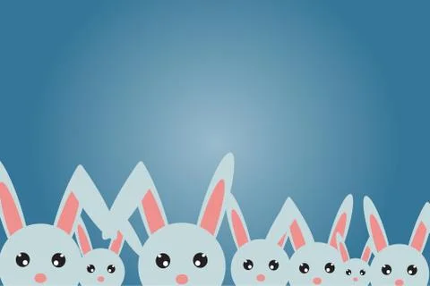 Postcard to happy Easter, many rabbits happily. Stock Illustration