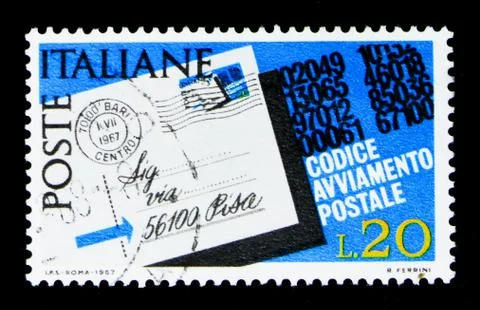 Postcard highlighted the postcode, Introduction of Postal Code serie, circa 1 Stock Photos