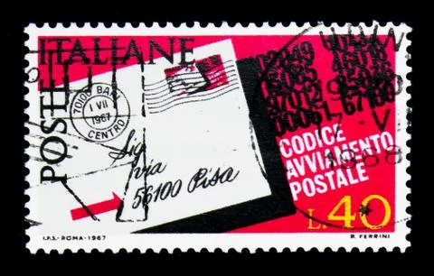 Postcard highlighted the postcode, Introduction of Postal Code serie, circa 1 Stock Photos