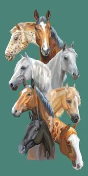 Postcard with horses Stock Illustration