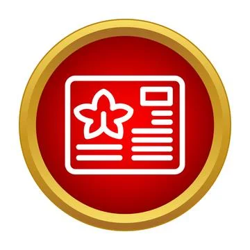 Postcard icon with flower on red button Stock Illustration