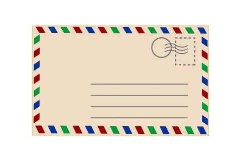 Postcard isolated on white background. Envelope with color stripe. Stock Illustration