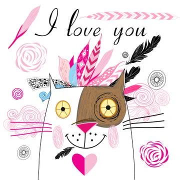 Postcard in love with a cat Stock Illustration