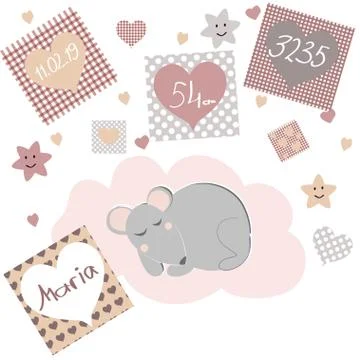 Postcard with a mouse in pink tone Illustrazione stock