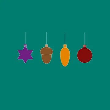 Postcard New Year red background, christmas decorations for the tree Stock Illustration