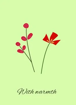 Postcard or template with flowers in flat style with inscription on it. Stock Illustration