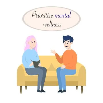 Postcard with Psychotherapy session - man talking to psychologist sitting on Stock Illustration